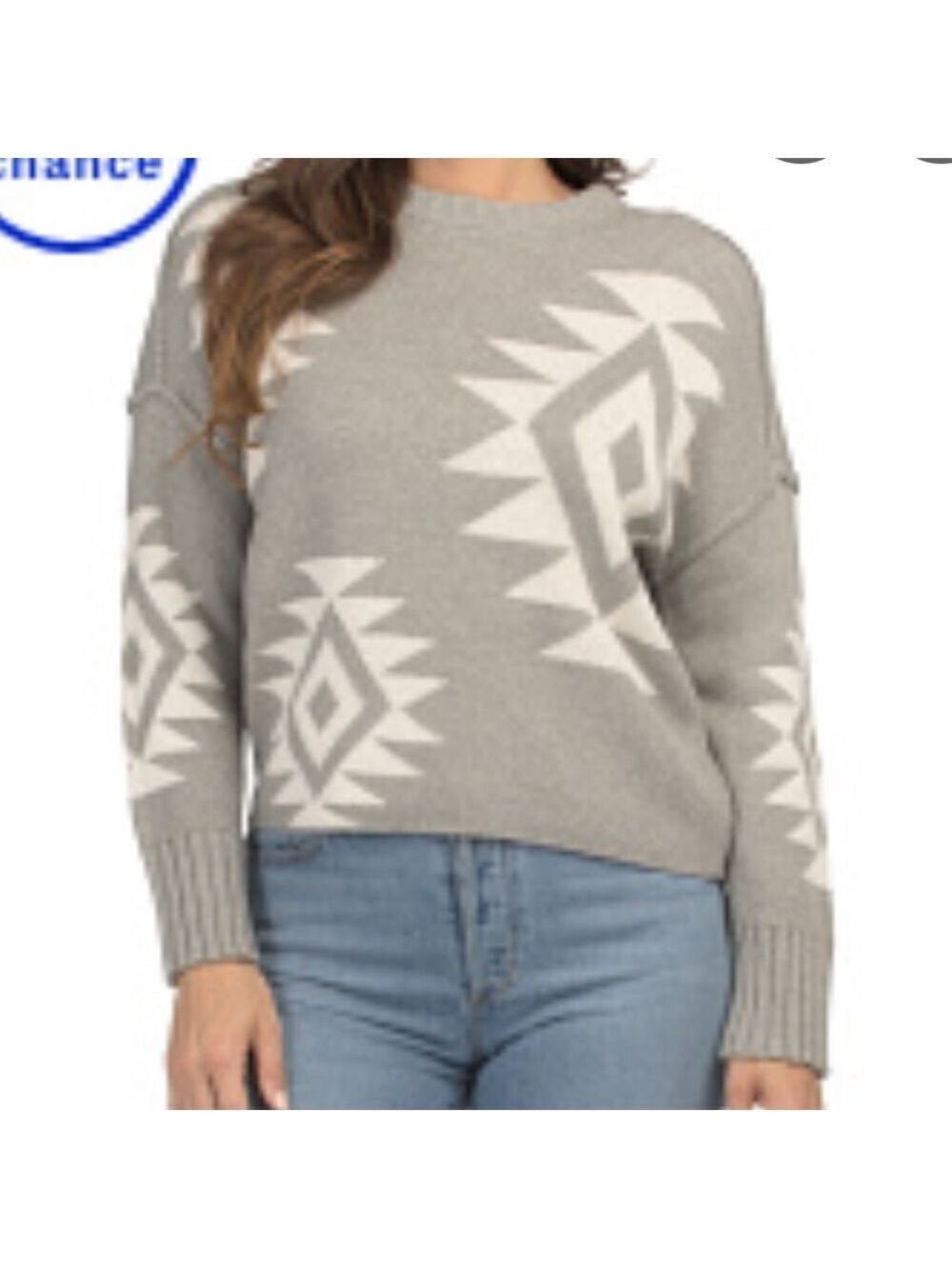 HAUTE HIPPIE cotton blend sweater crewneck exposed seams grey white size large